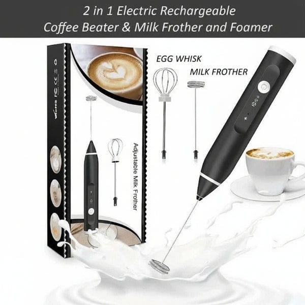 2-in-1 Electric Milk Frother & Egg Whisk – USB Rechargeable
