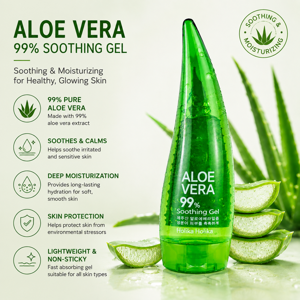 Wokali Aloe Vera Gel 80ml | Soothing & Moisturizing Face and Skin Gel