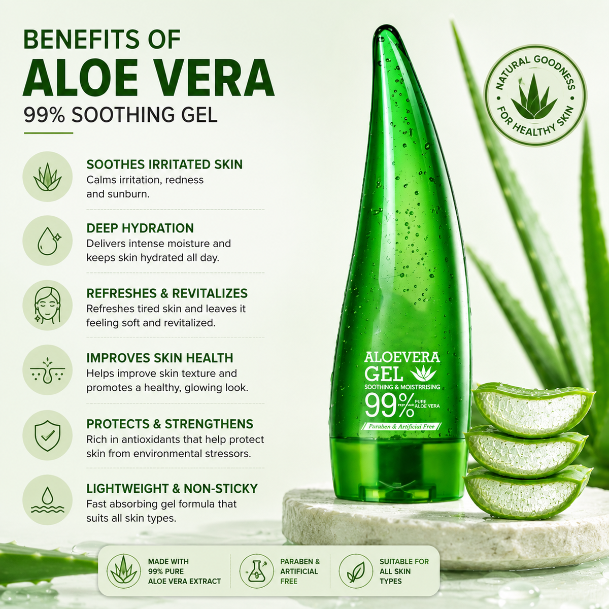 Wokali Aloe Vera Gel 80ml | Soothing & Moisturizing Face and Skin Gel