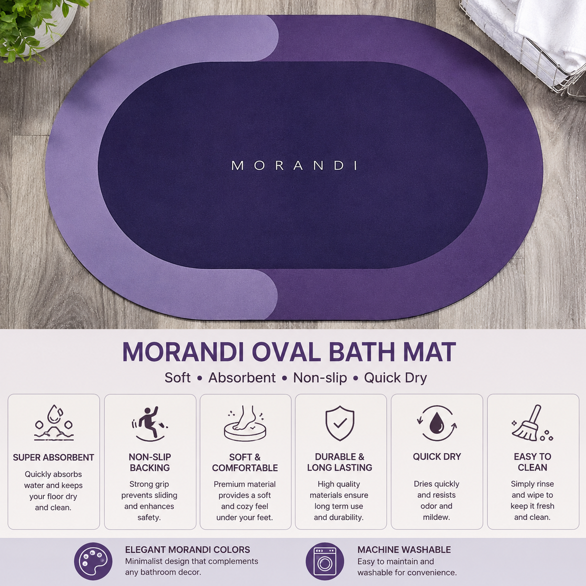 Round Bath Mat | Super Absorbent Quick-Dry Non-Slip Bathroom & Floor Rug