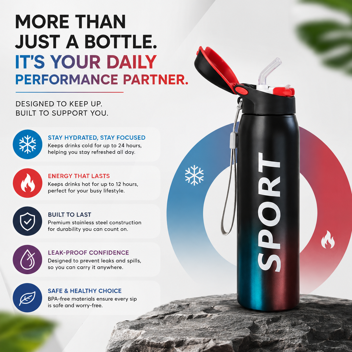 500ml Stainless Steel Vacuum Flask – Insulated Bottle with Straw