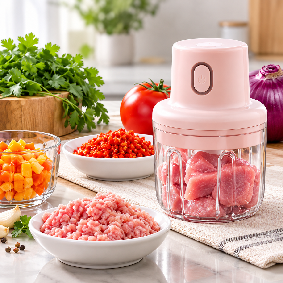 Mini USB Rechargeable Food Chopper 250ml – Vegetable, Garlic & Meat Grinder