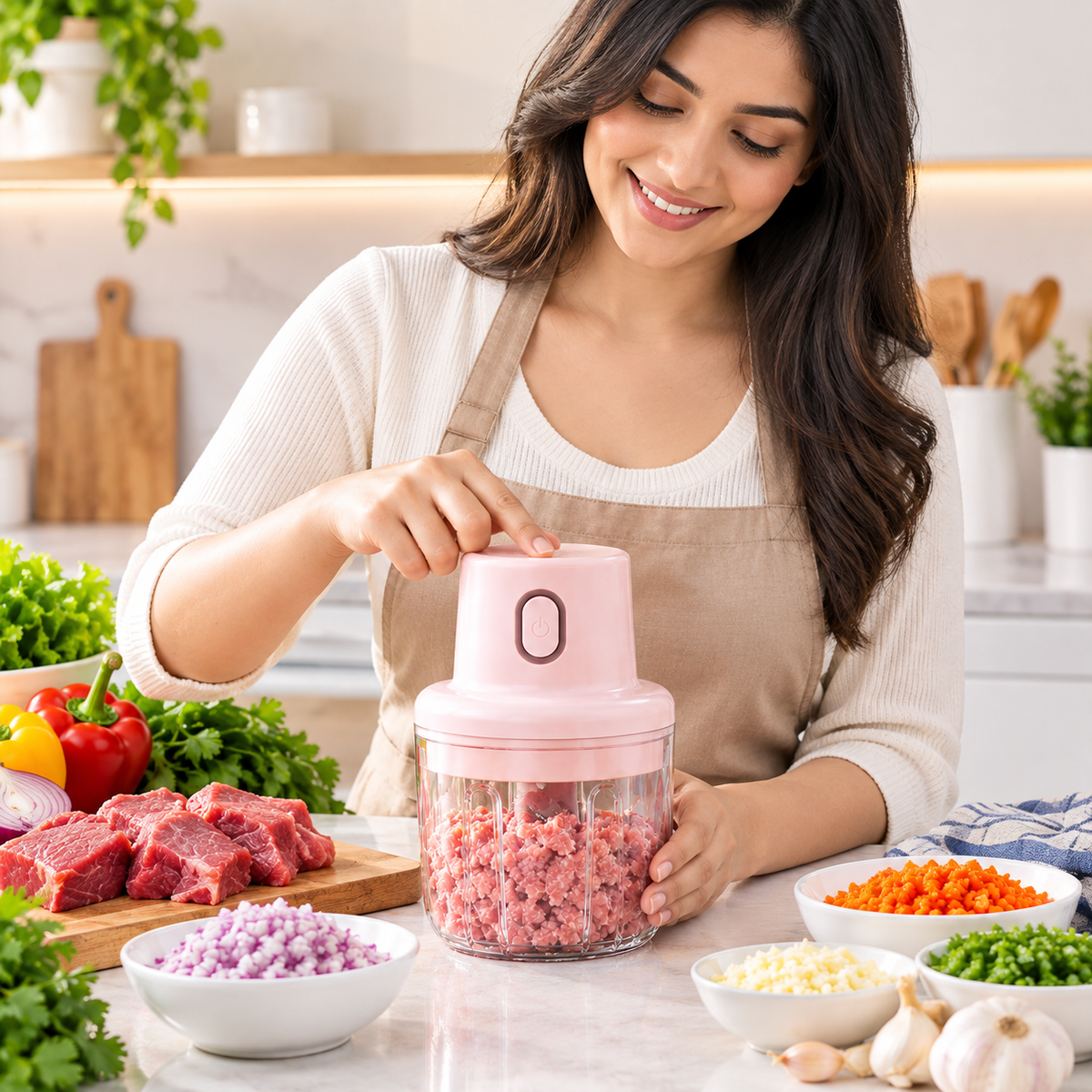 Mini USB Rechargeable Food Chopper 250ml – Vegetable, Garlic & Meat Grinder