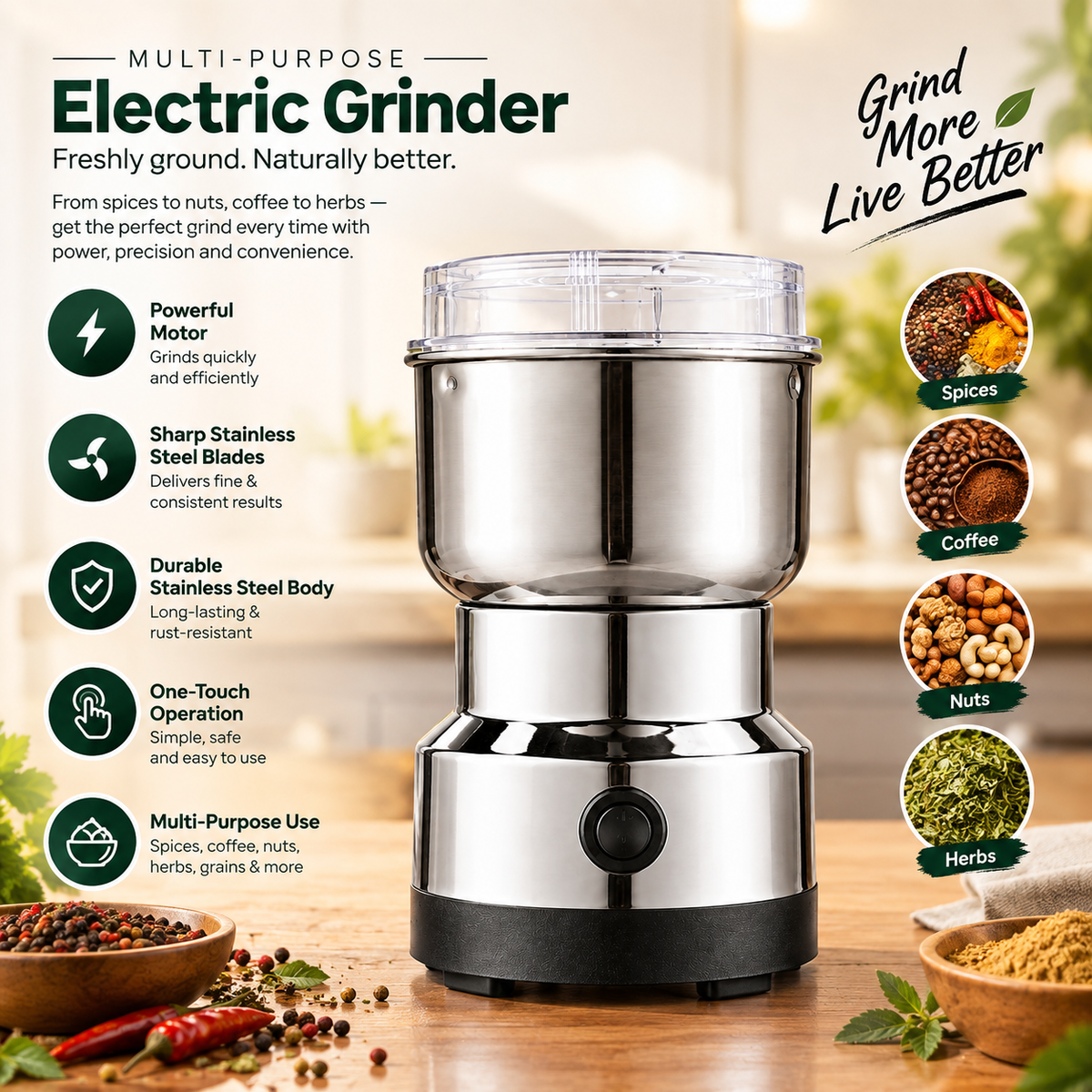 RAF R-7113 Electric Grinder 300W – Coffee, Spices & Masala Grinder