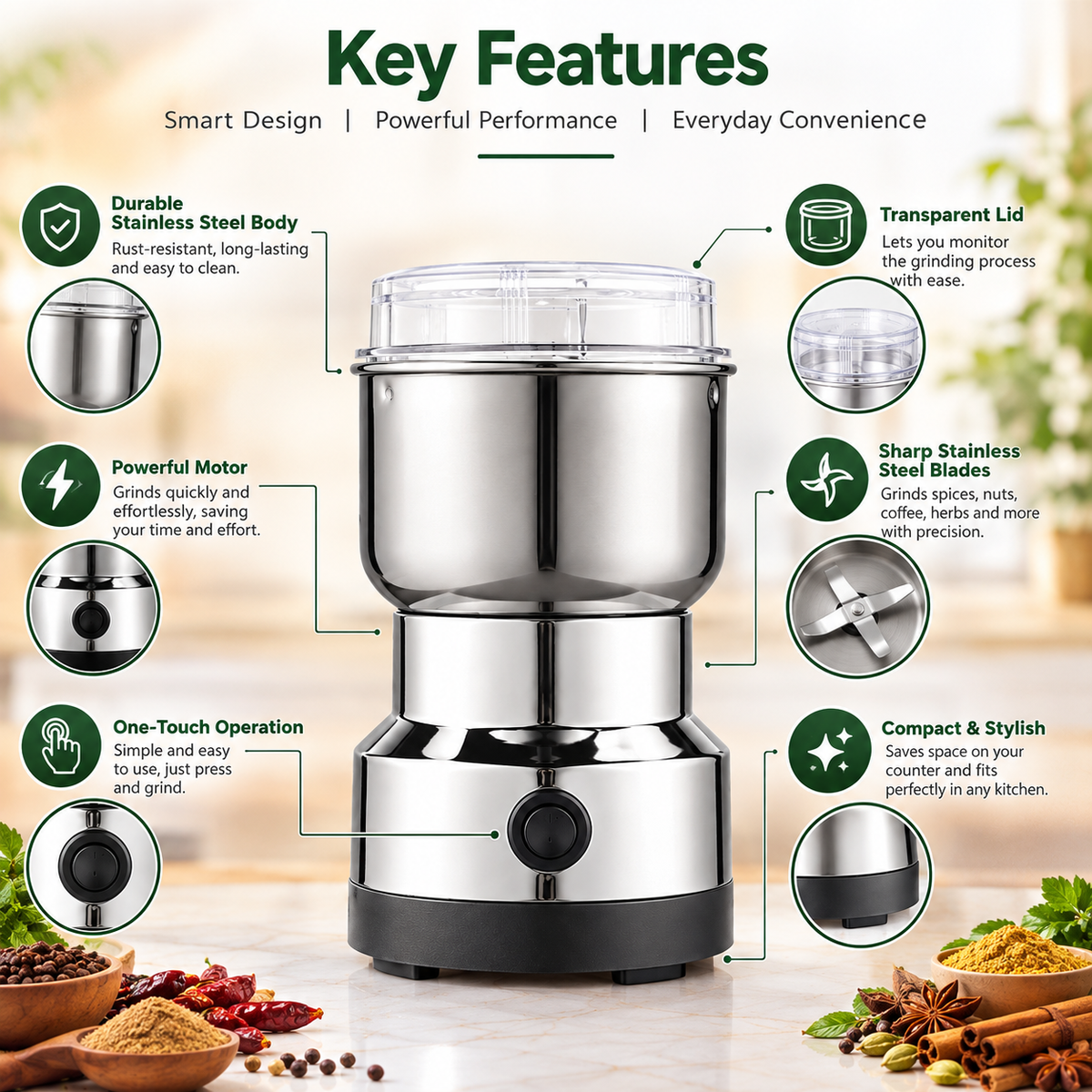 RAF R-7113 Electric Grinder 300W – Coffee, Spices & Masala Grinder
