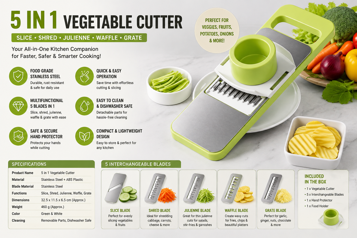 5-in-1 Manual Food Grater & Slicer – Stainless Steel