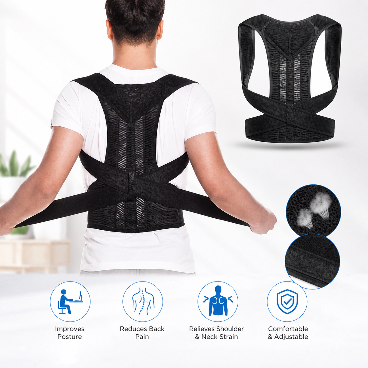 Adjustable Magnetic Posture Corrector – Upper Back & Shoulder Support