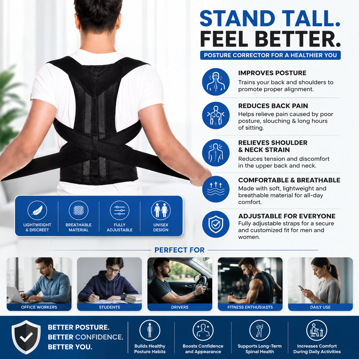 Adjustable Magnetic Posture Corrector – Upper Back & Shoulder Support