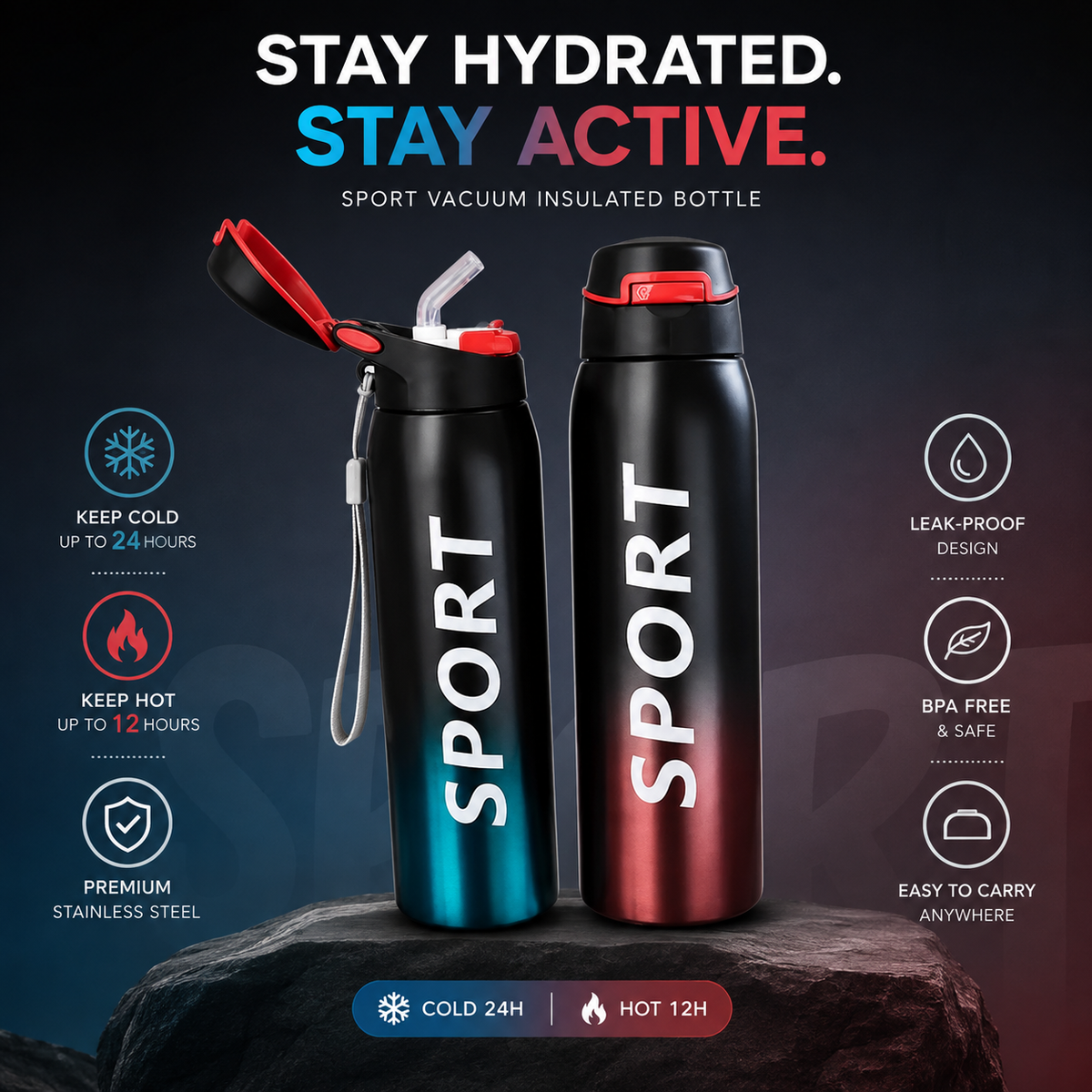 500ml Stainless Steel Vacuum Flask – Insulated Bottle with Straw