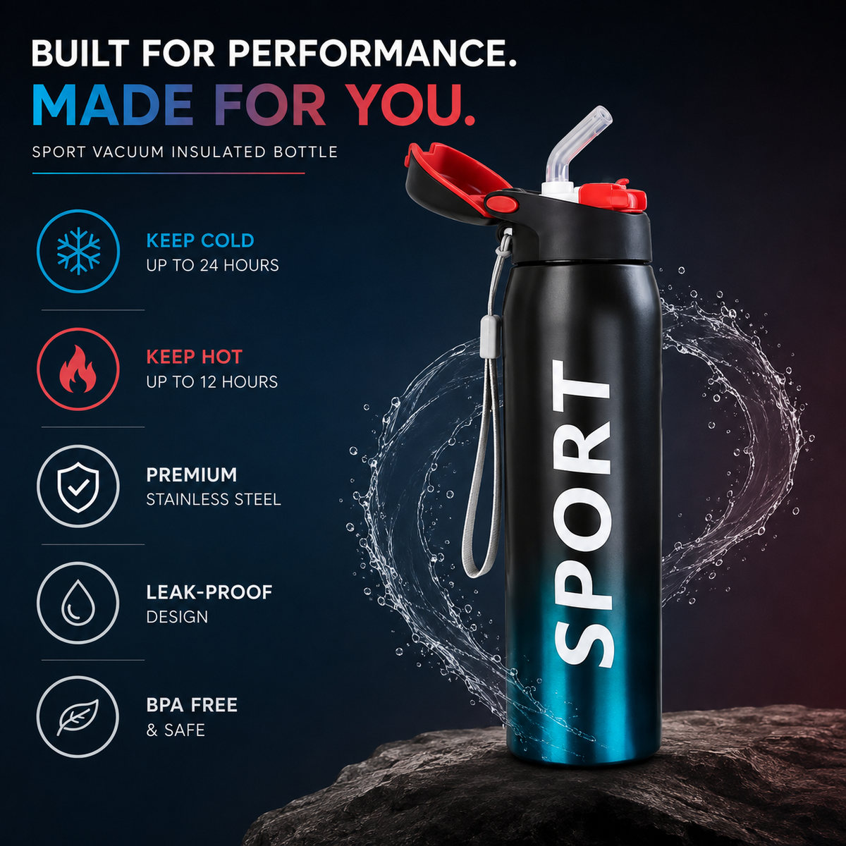 500ml Stainless Steel Vacuum Flask – Insulated Bottle with Straw