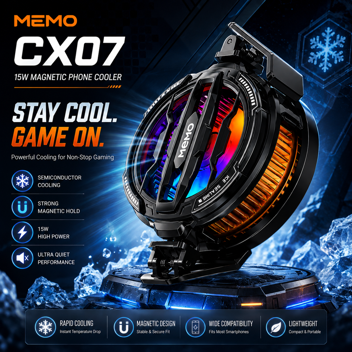 MEMO CX07 15W Magnetic Phone Cooler – Gaming Cooling Fan