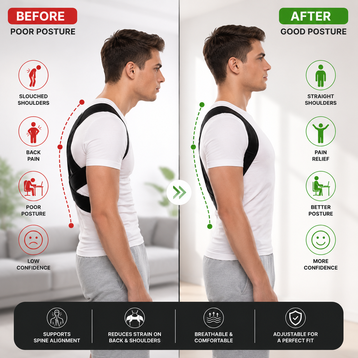 Adjustable Magnetic Posture Corrector – Upper Back & Shoulder Support