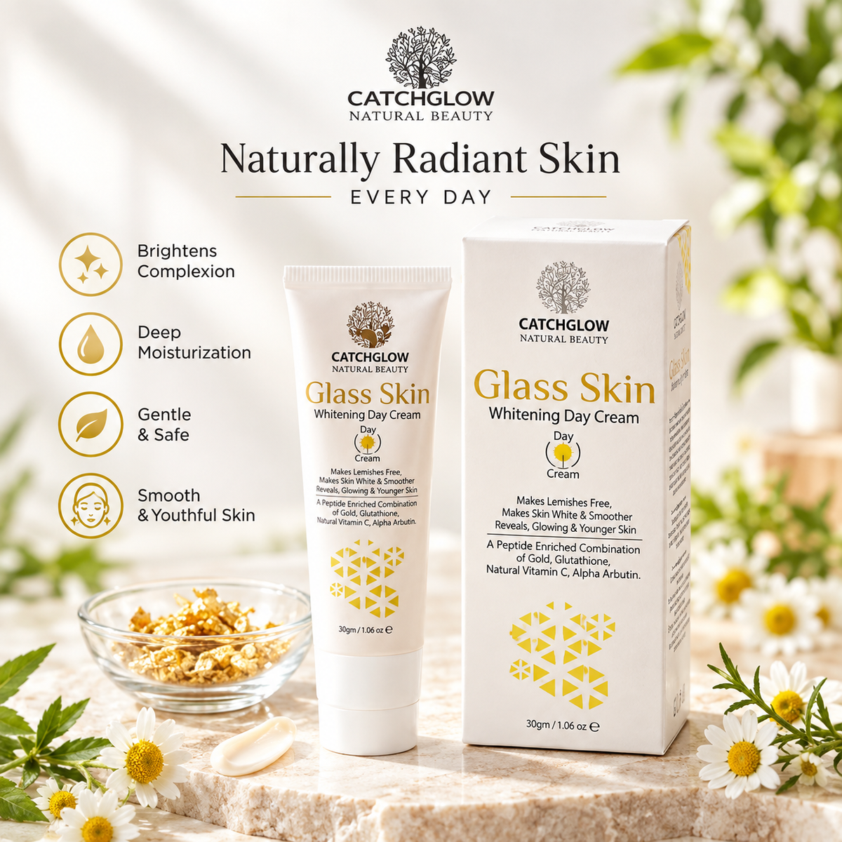 Catchglow Natural Beauty Glass Skin Day Cream 30g – Radiance & Hydrating Skincare