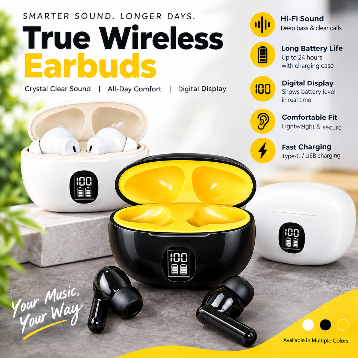 Pro 3rd Gen TWS Bluetooth Earbuds with Digital Battery Display & Touch Control